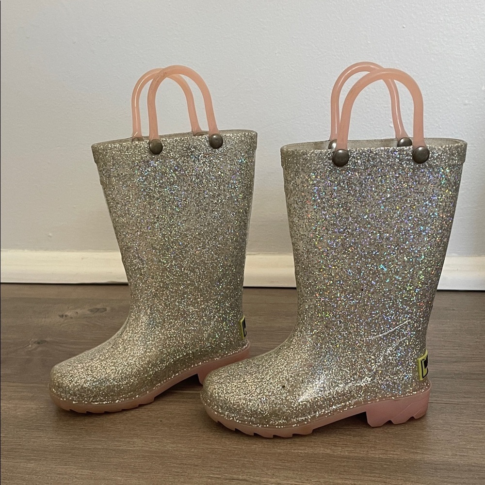 Sparkly Silver Kids Rain Boots size 7
